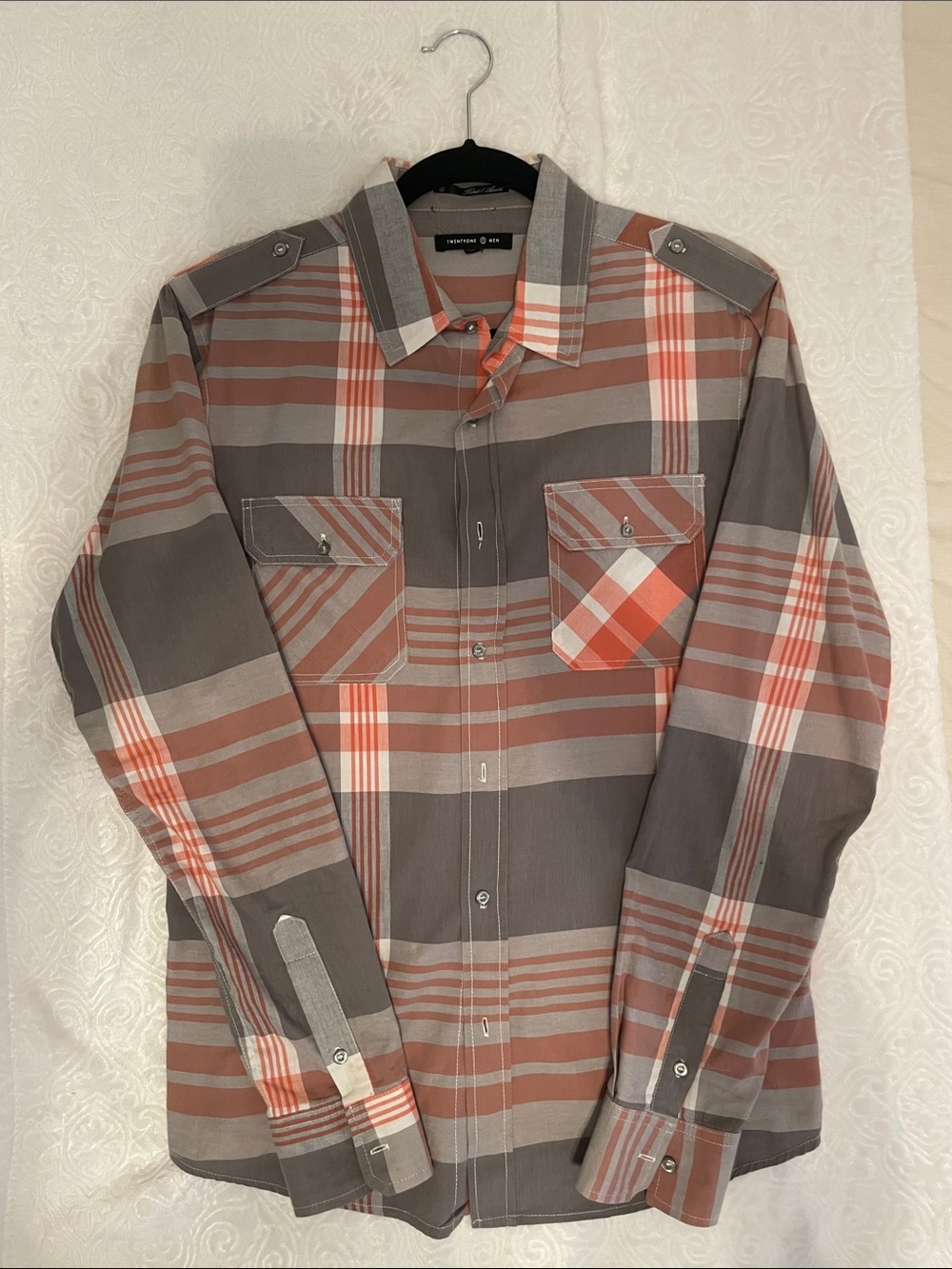 21Men Mens Plaid Button-Down Shirt - Gray & Rust